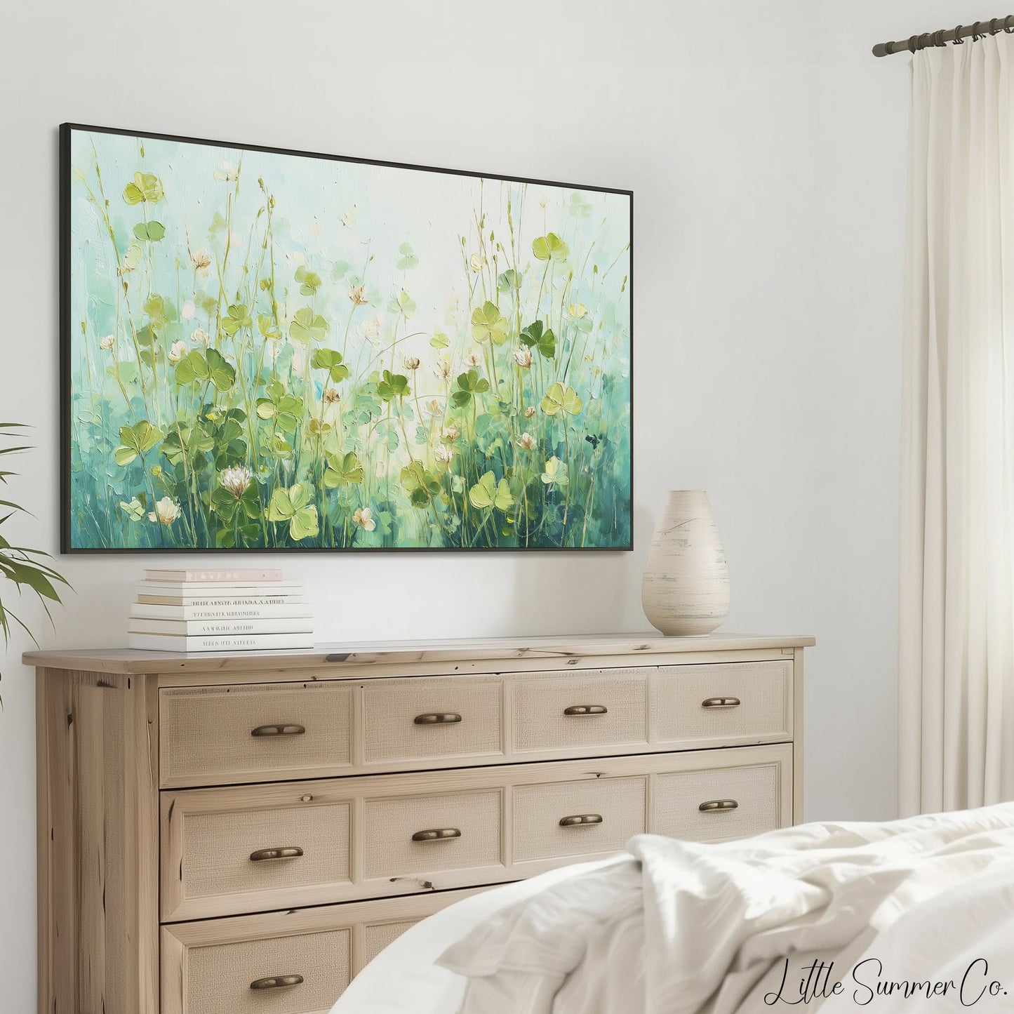 White Clover Blooms Meadow Frame TV Art displayed on a TV