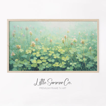 Pink Clover Blossoms Meadow Frame TV Art displayed on a TV