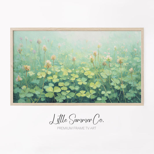 Pink Clover Blossoms Meadow Frame TV Art displayed on a TV