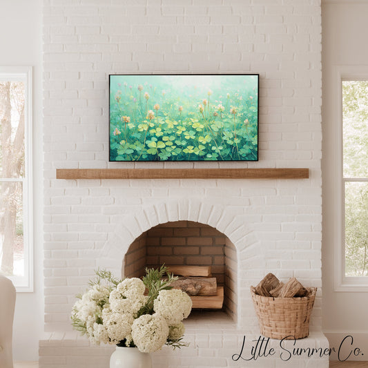 Pink Clover Blossoms Meadow Frame TV Art displayed on a TV