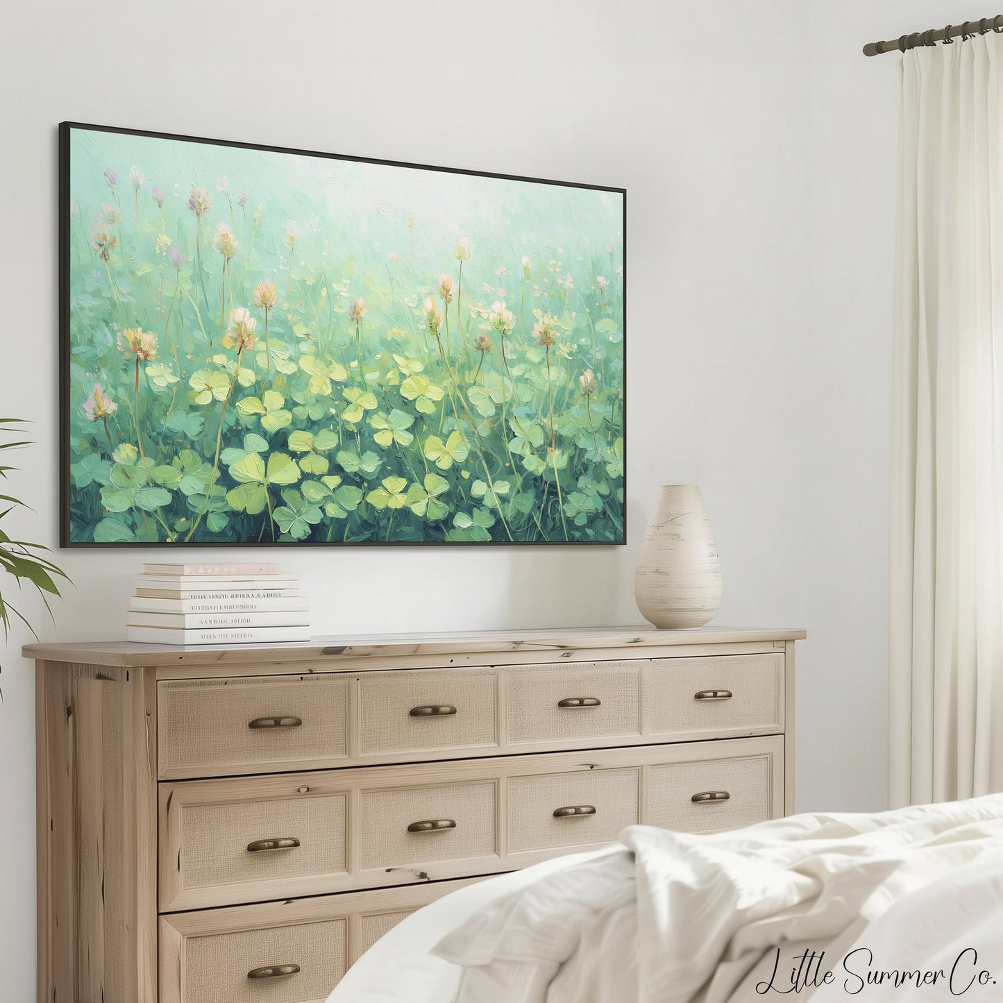 Pink Clover Blossoms Meadow Frame TV Art displayed on a TV