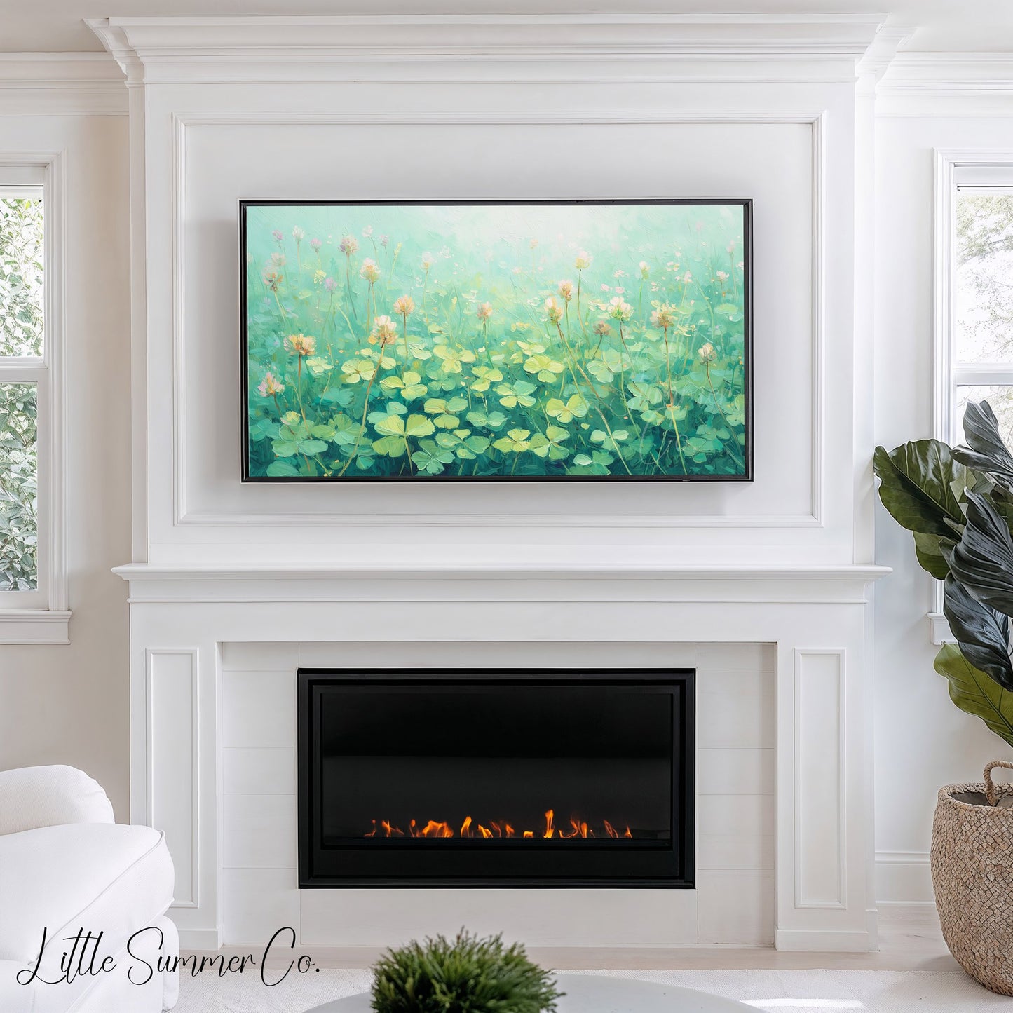 Pink Clover Blossoms Meadow Frame TV Art displayed on a TV