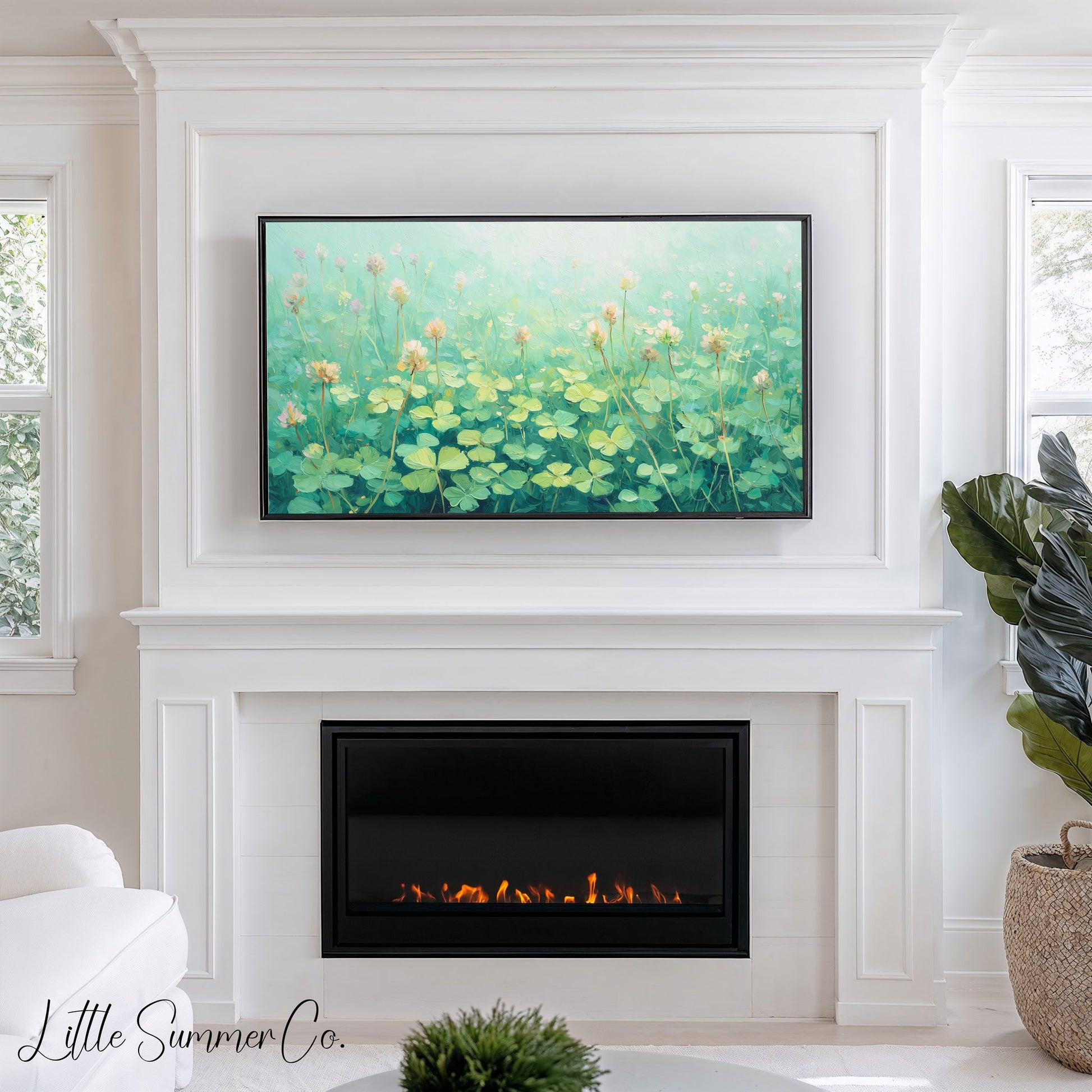 Pink Clover Blossoms Meadow Frame TV Art displayed on a TV