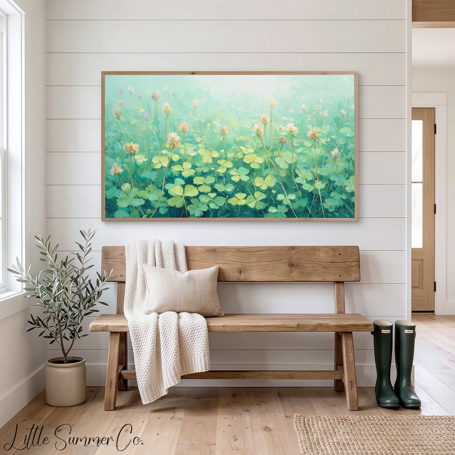 Pink Clover Blossoms Meadow Frame TV Art displayed on a TV