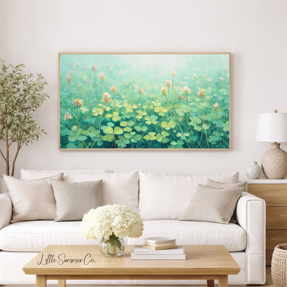 Pink Clover Blossoms Meadow Frame TV Art displayed on a TV