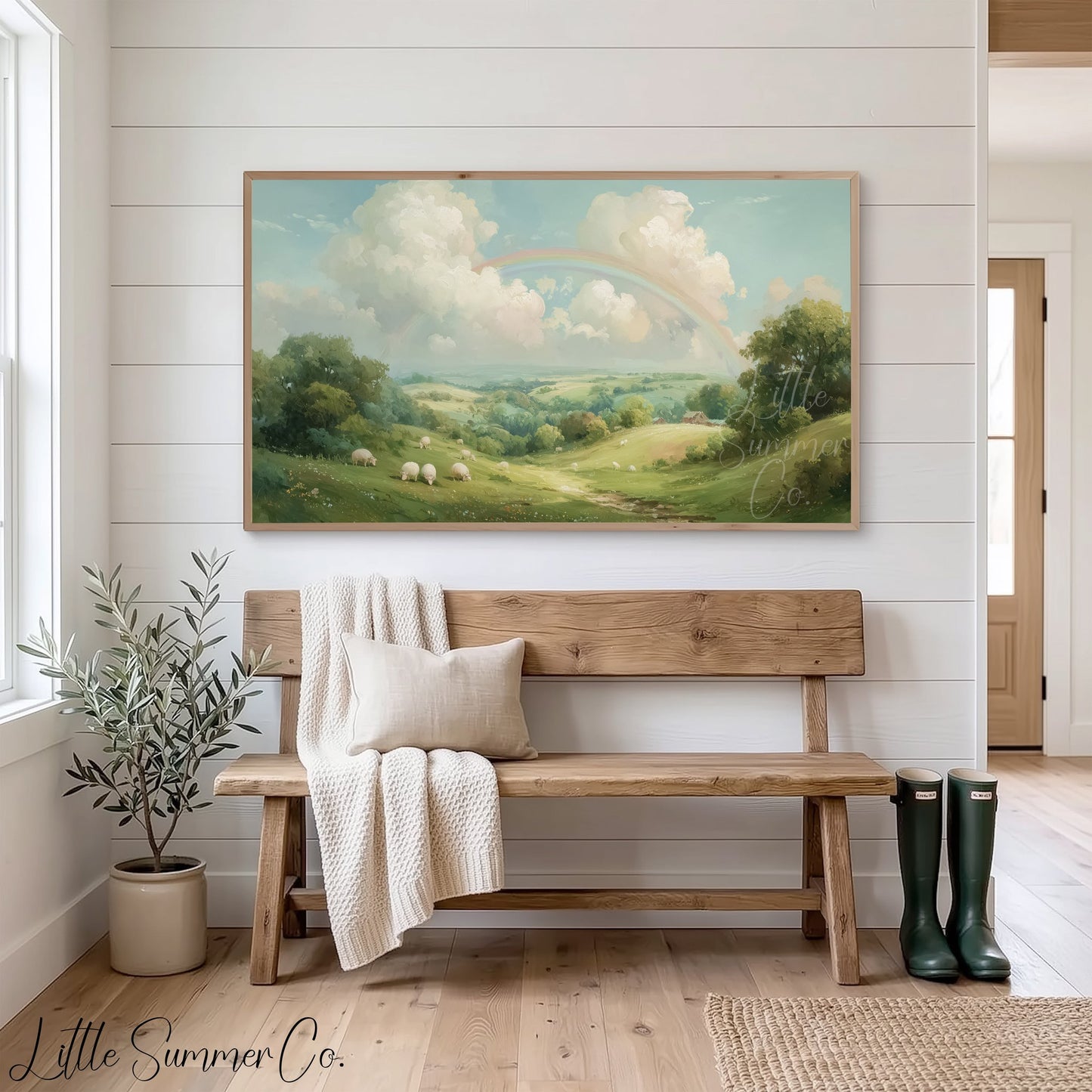 Rainbow Pasture Frame TV Art displayed on a TV
