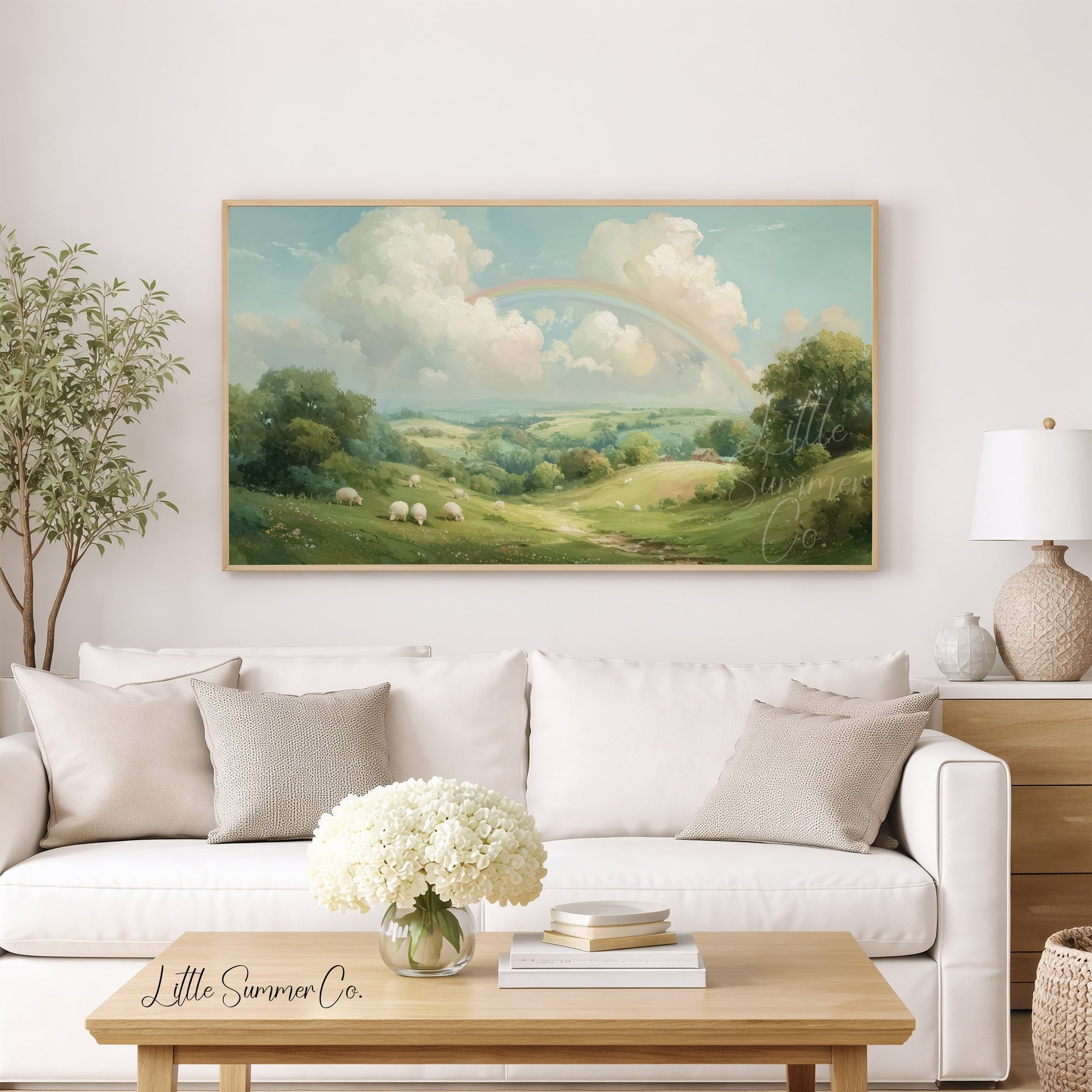 Rainbow Pasture Frame TV Art displayed on a TV