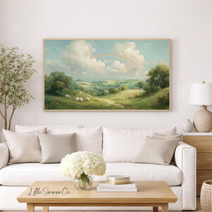 Rainbow Pasture Frame TV Art displayed on a TV