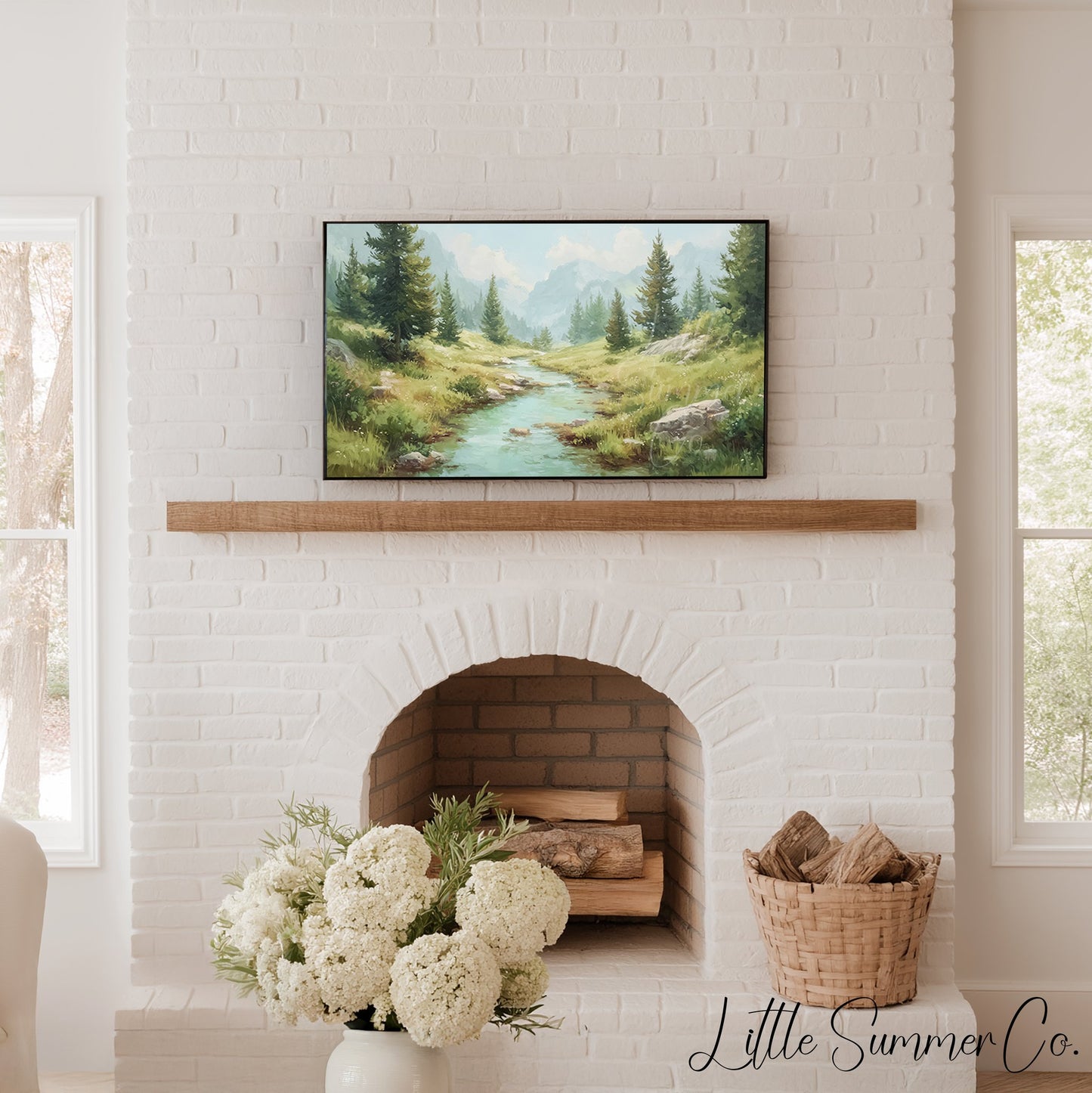 Alpine Stream Frame TV Art displayed on a TV
