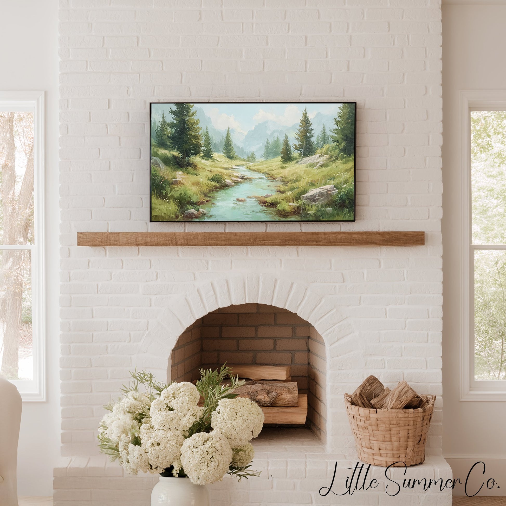 Alpine Stream Frame TV Art displayed on a TV