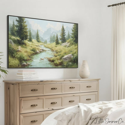 Alpine Stream Frame TV Art displayed on a TV