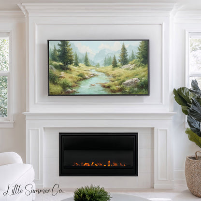 Alpine Stream Frame TV Art displayed on a TV