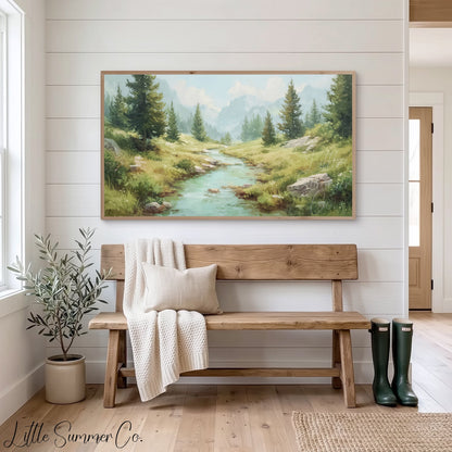Alpine Stream Frame TV Art displayed on a TV