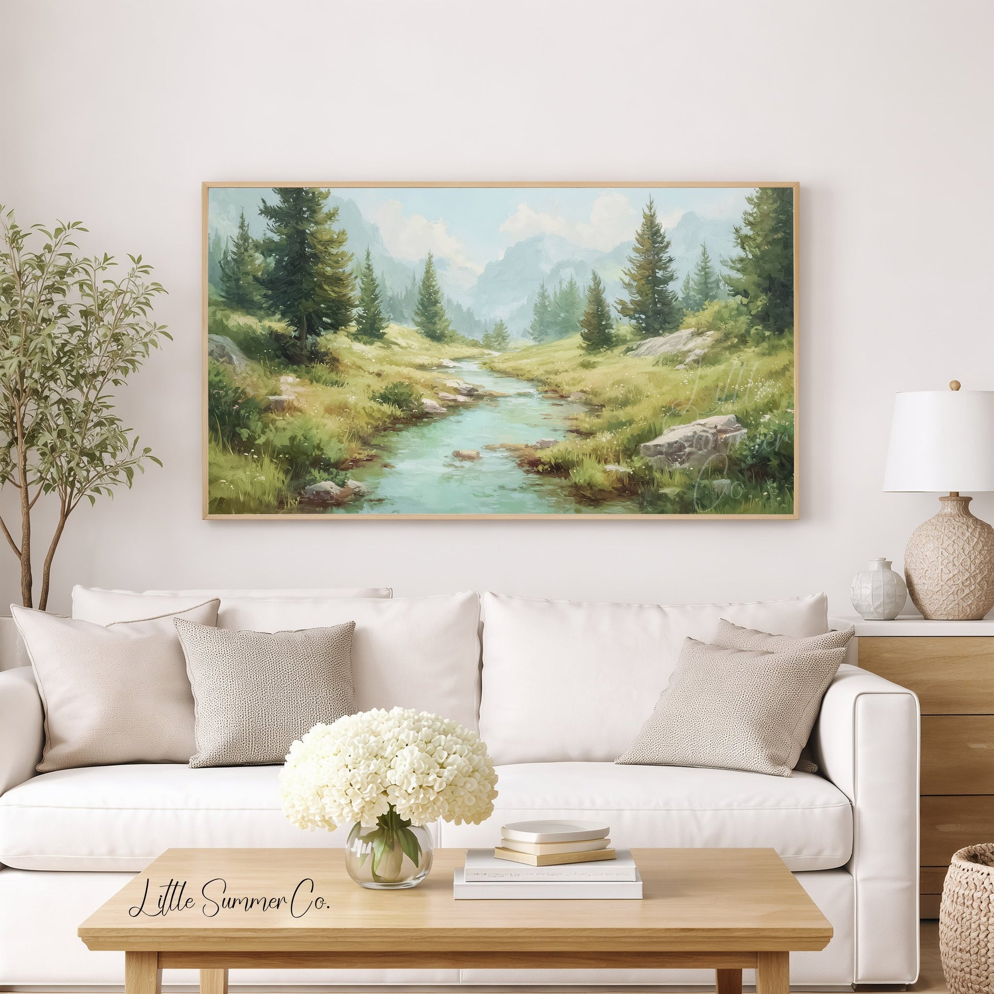Alpine Stream Frame TV Art displayed on a TV