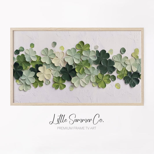 Green Clover Flower Garland Frame TV Art displayed on a TV