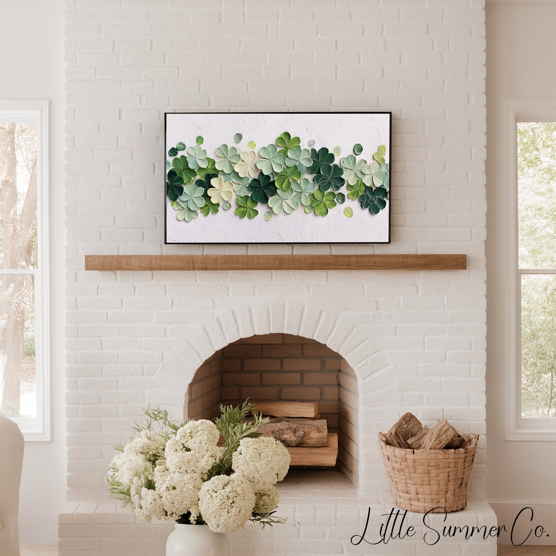 Green Clover Flower Garland Frame TV Art displayed on a TV