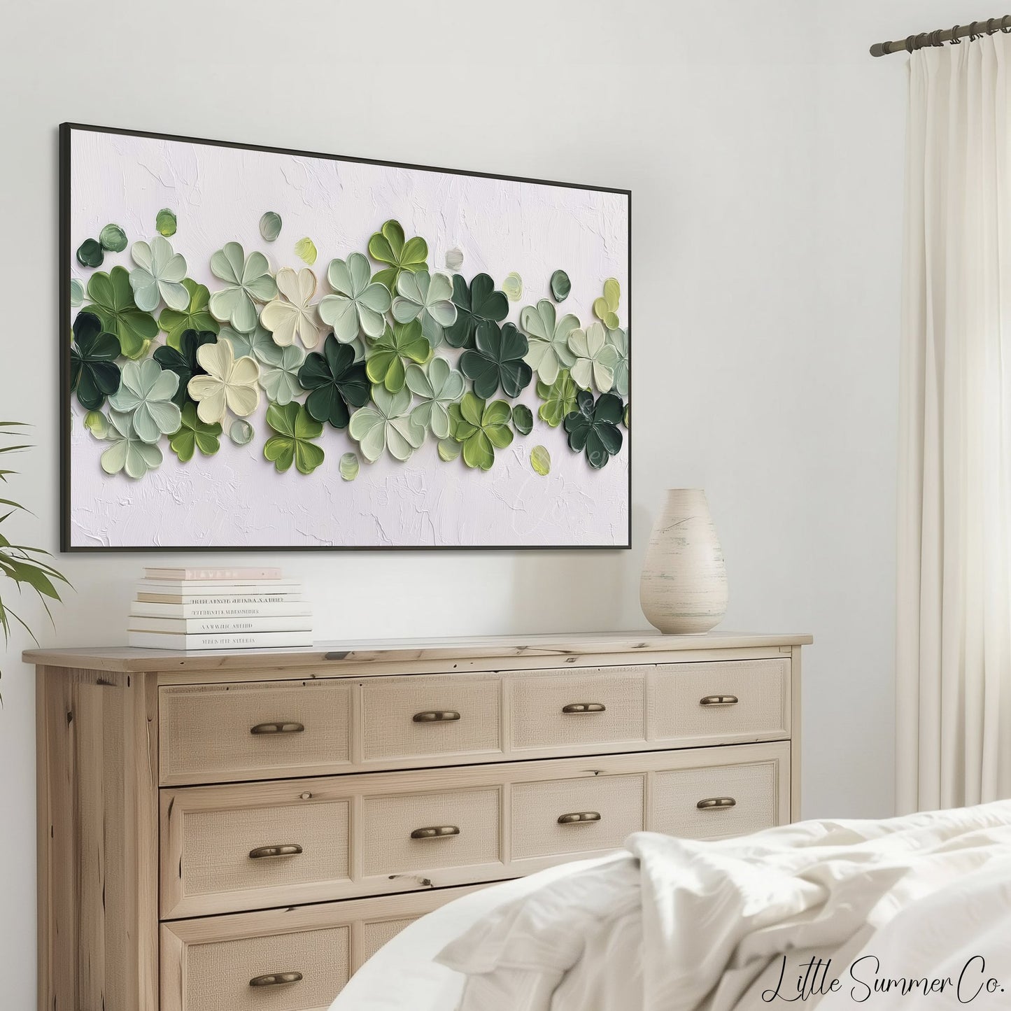 Green Clover Flower Garland Frame TV Art displayed on a TV