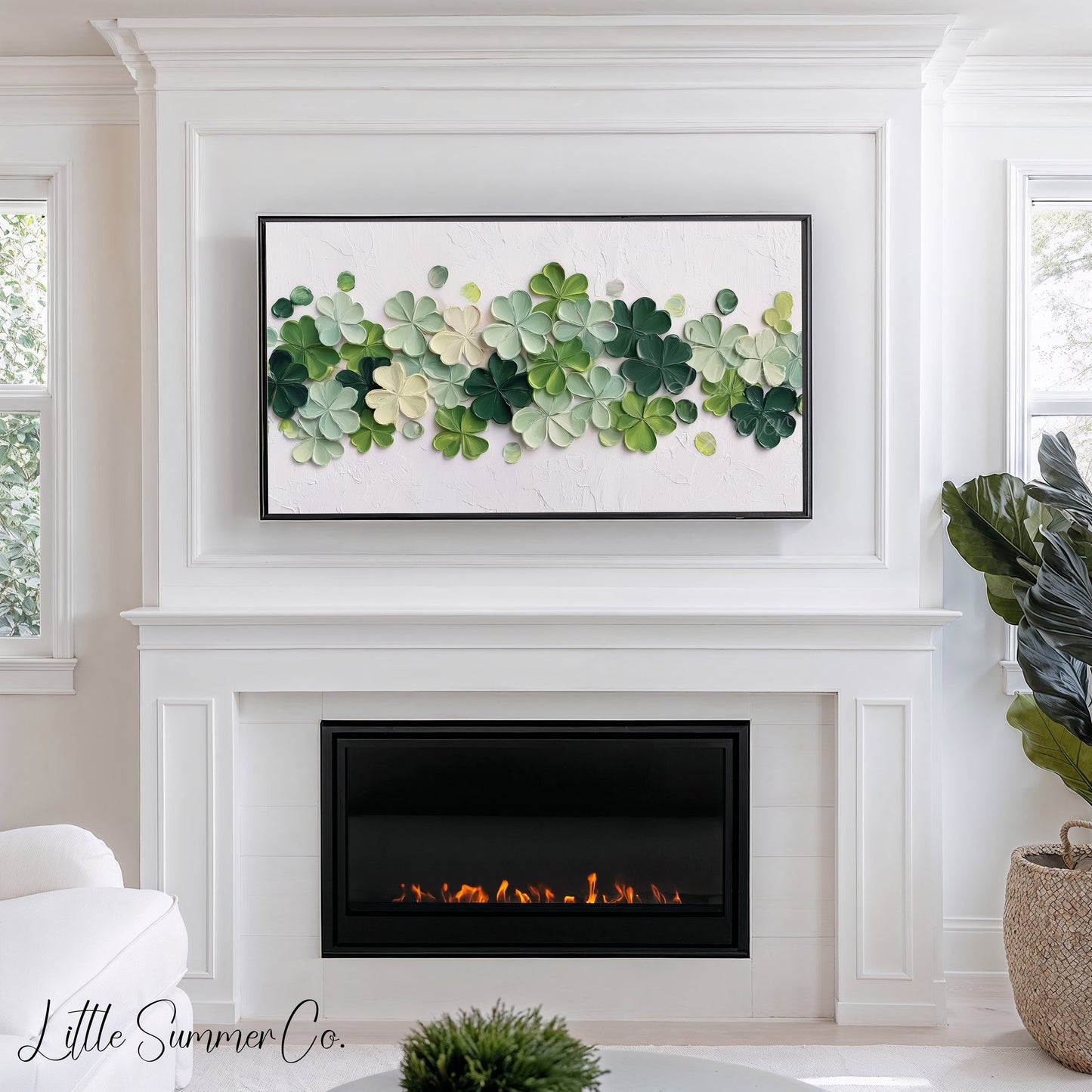 Green Clover Flower Garland Frame TV Art displayed on a TV