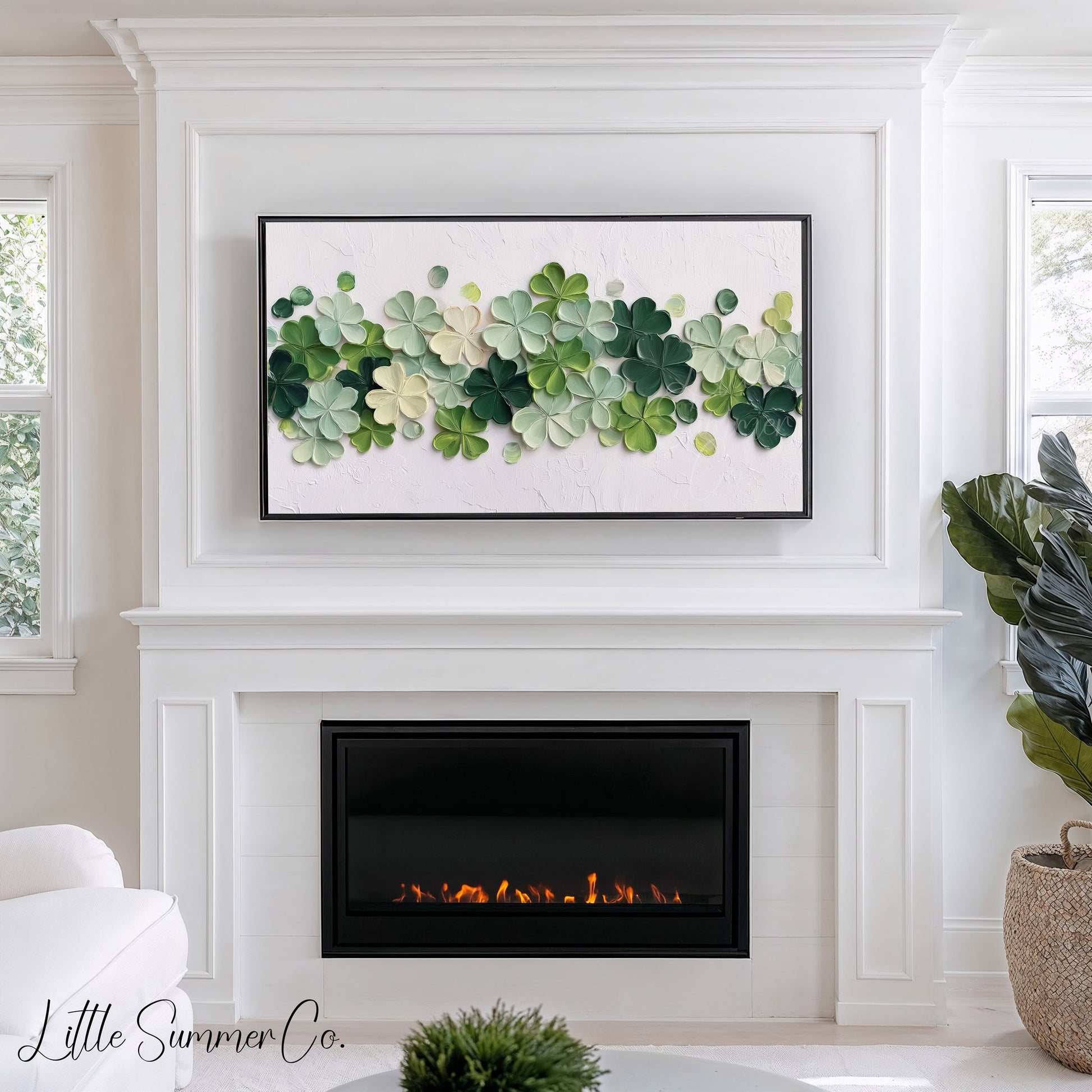 Green Clover Flower Garland Frame TV Art displayed on a TV