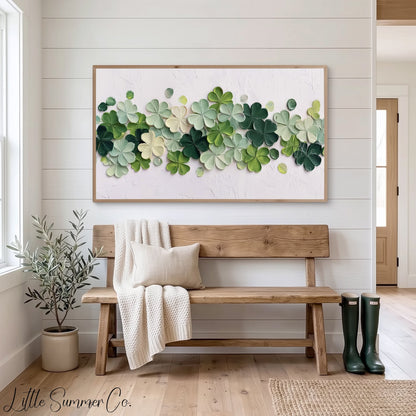 Green Clover Flower Garland Frame TV Art displayed on a TV