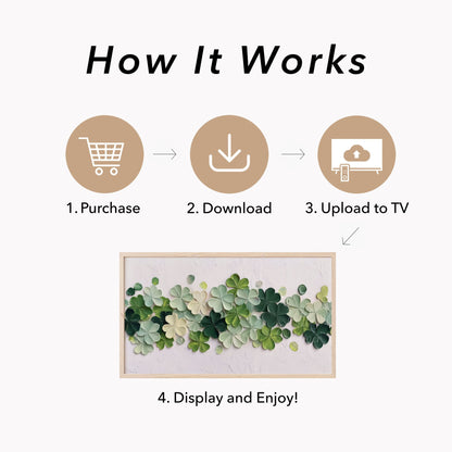 Green Clover Flower Garland Frame TV Art displayed on a TV