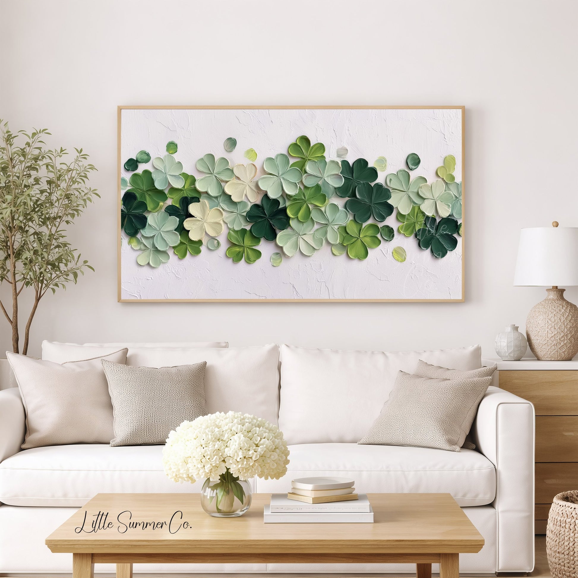 Green Clover Flower Garland Frame TV Art displayed on a TV