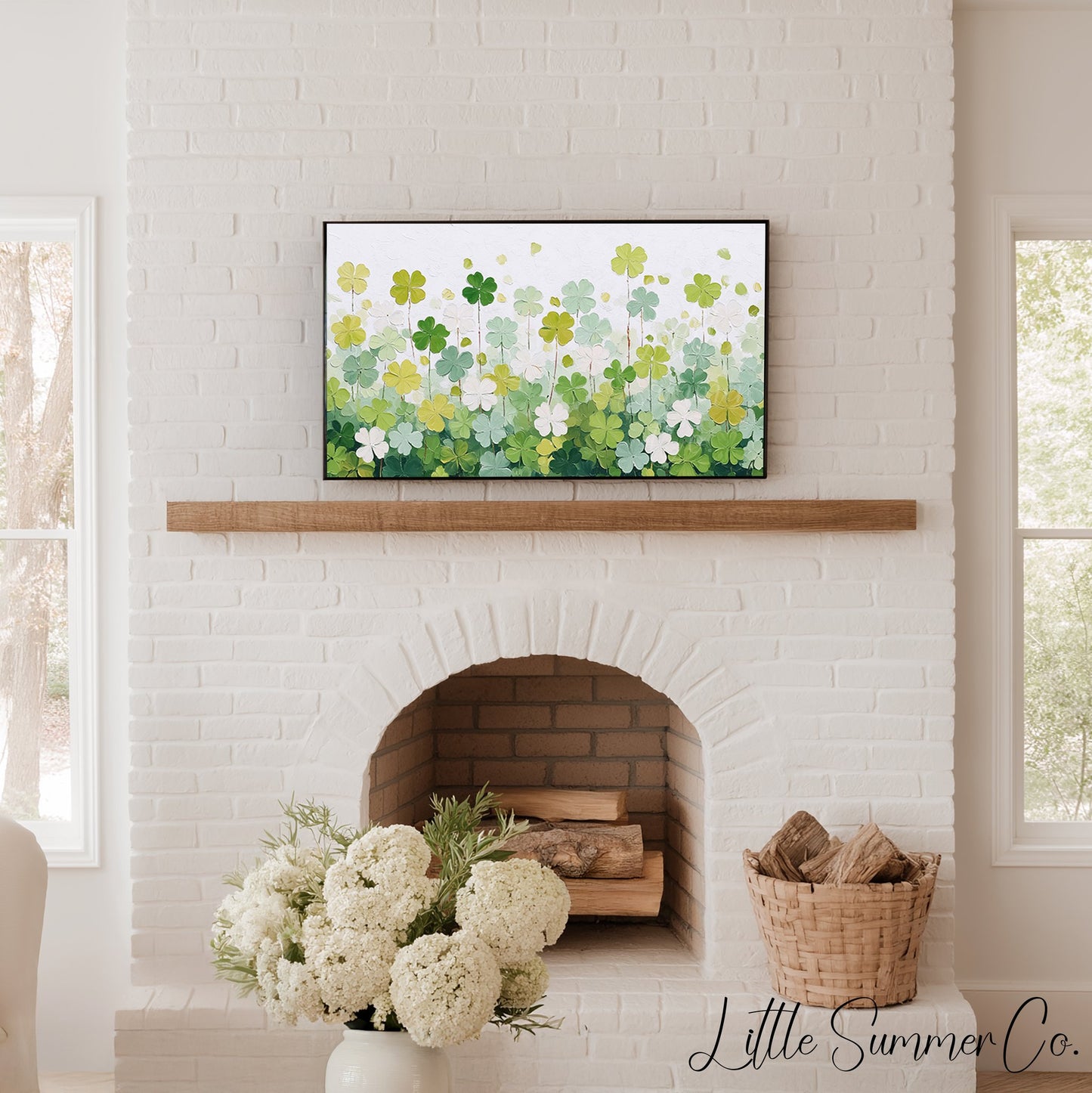 Clover Flower Meadow Frame TV Art displayed on a TV