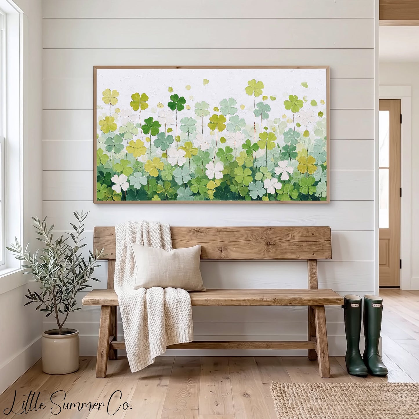 Clover Flower Meadow Frame TV Art displayed on a TV