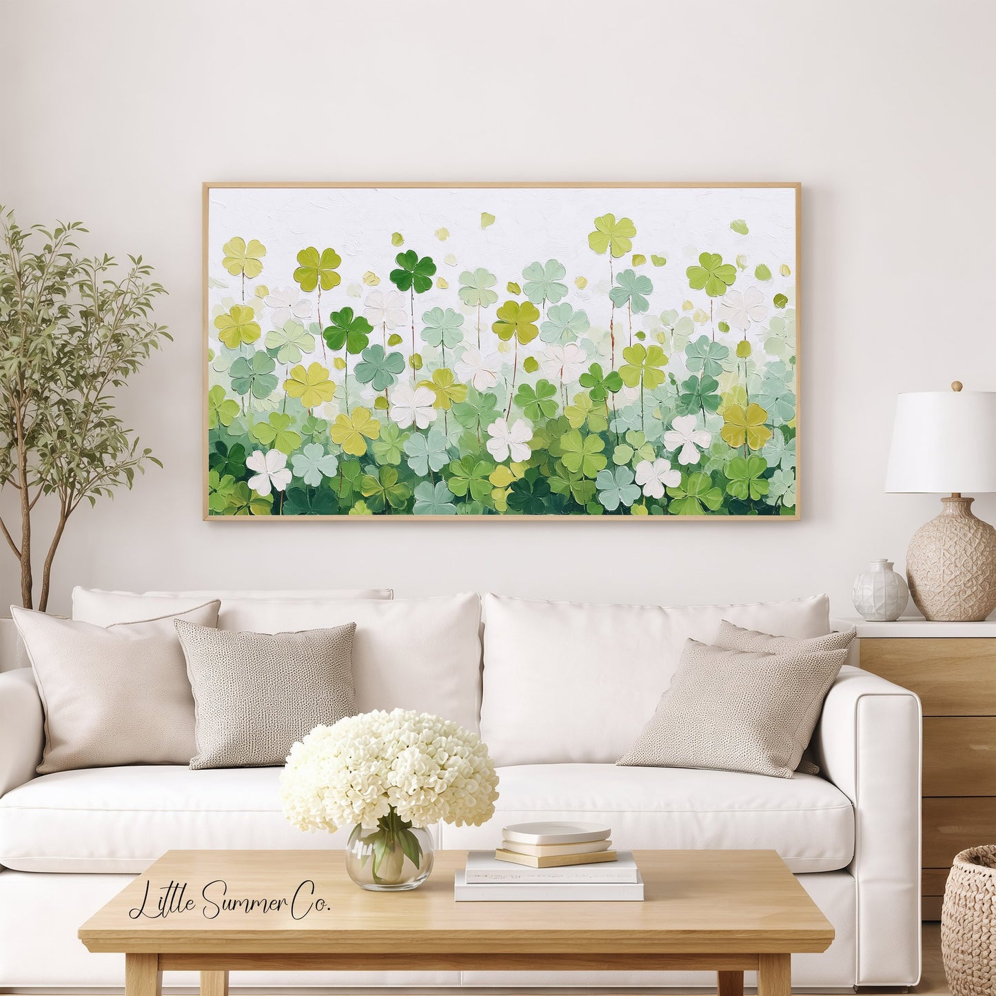 Clover Flower Meadow Frame TV Art displayed on a TV
