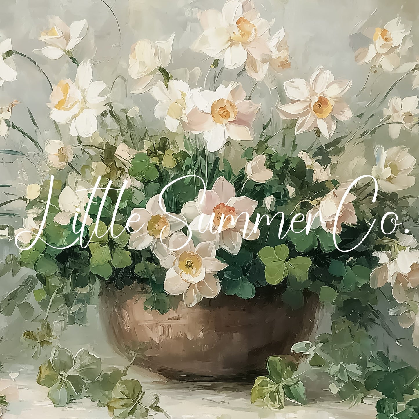 Shamrocks And White Flowers Frame TV Art displayed on a TV