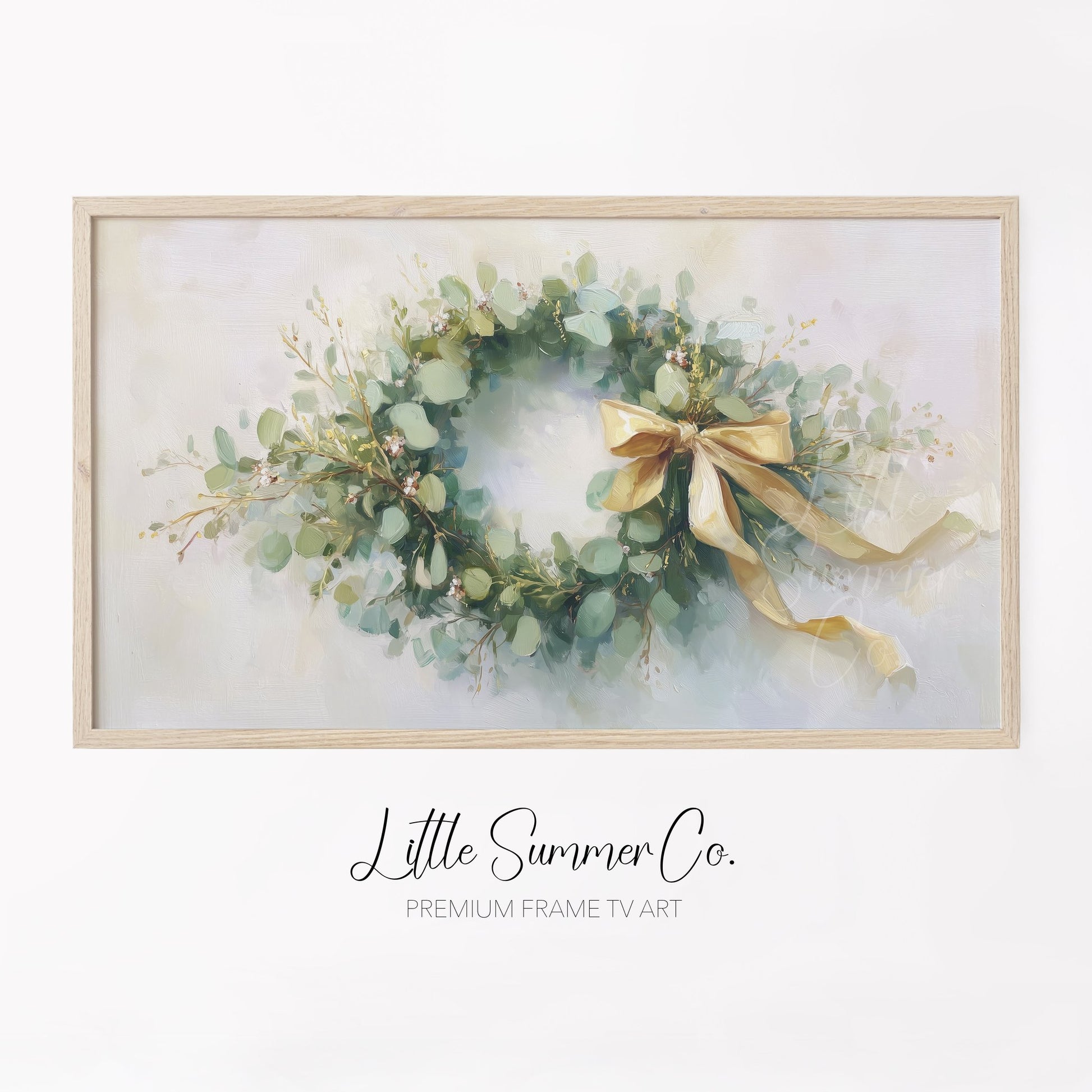 Eucalyptus Wreath Frame TV Art displayed on a TV