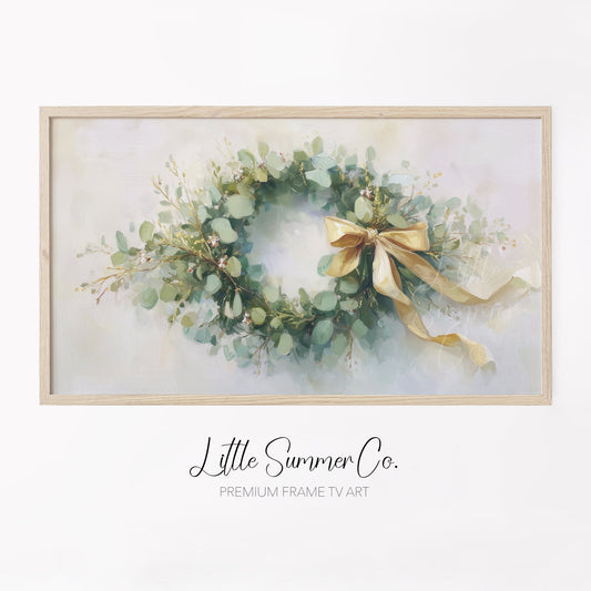 Eucalyptus Wreath Frame TV Art displayed on a TV