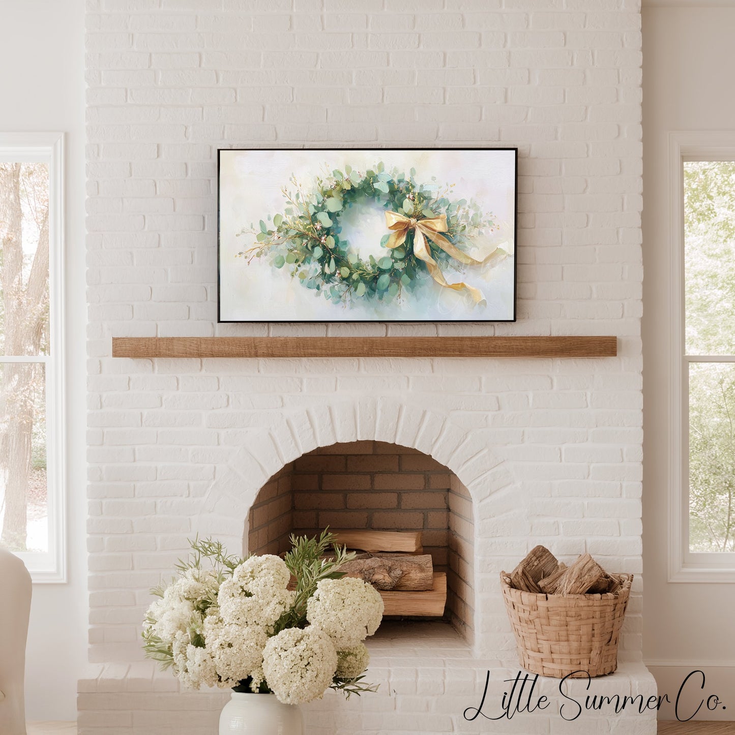 Eucalyptus Wreath Frame TV Art displayed on a TV