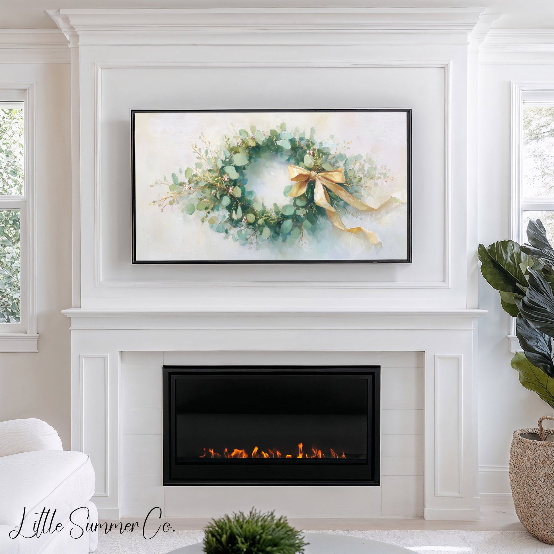 Eucalyptus Wreath Frame TV Art displayed on a TV