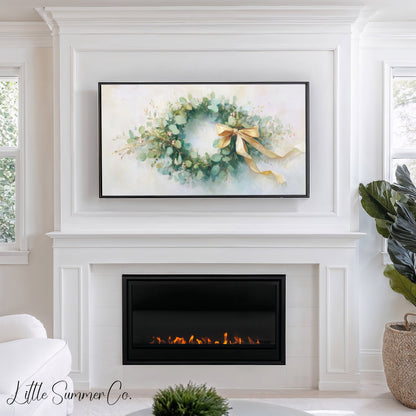 Eucalyptus Wreath Frame TV Art displayed on a TV