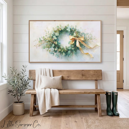 Eucalyptus Wreath Frame TV Art displayed on a TV