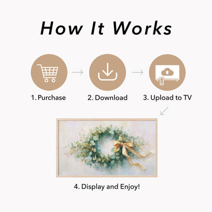 Eucalyptus Wreath Frame TV Art displayed on a TV