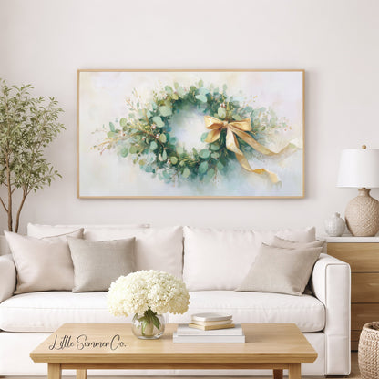 Eucalyptus Wreath Frame TV Art displayed on a TV