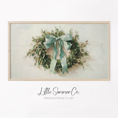 Greenery Wreath Frame TV Art displayed on a TV