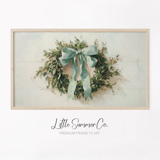 Greenery Wreath Frame TV Art displayed on a TV