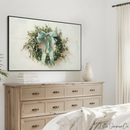 Greenery Wreath Frame TV Art displayed on a TV