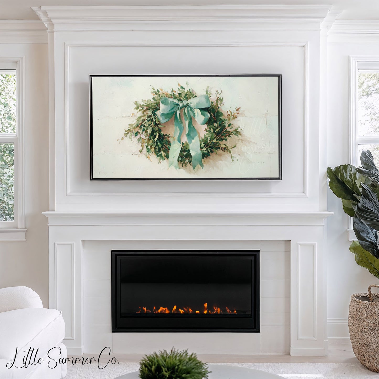 Greenery Wreath Frame TV Art displayed on a TV