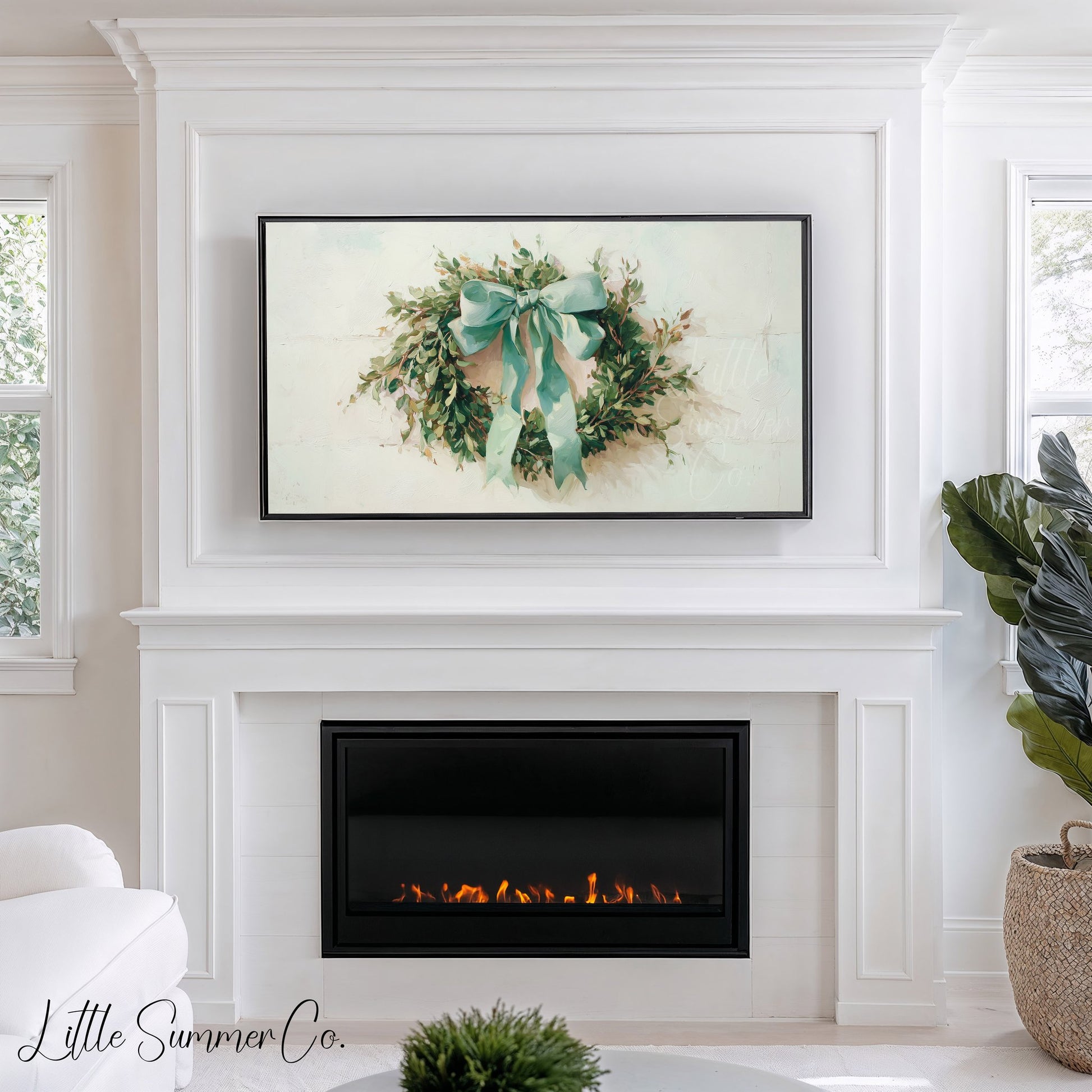 Greenery Wreath Frame TV Art displayed on a TV