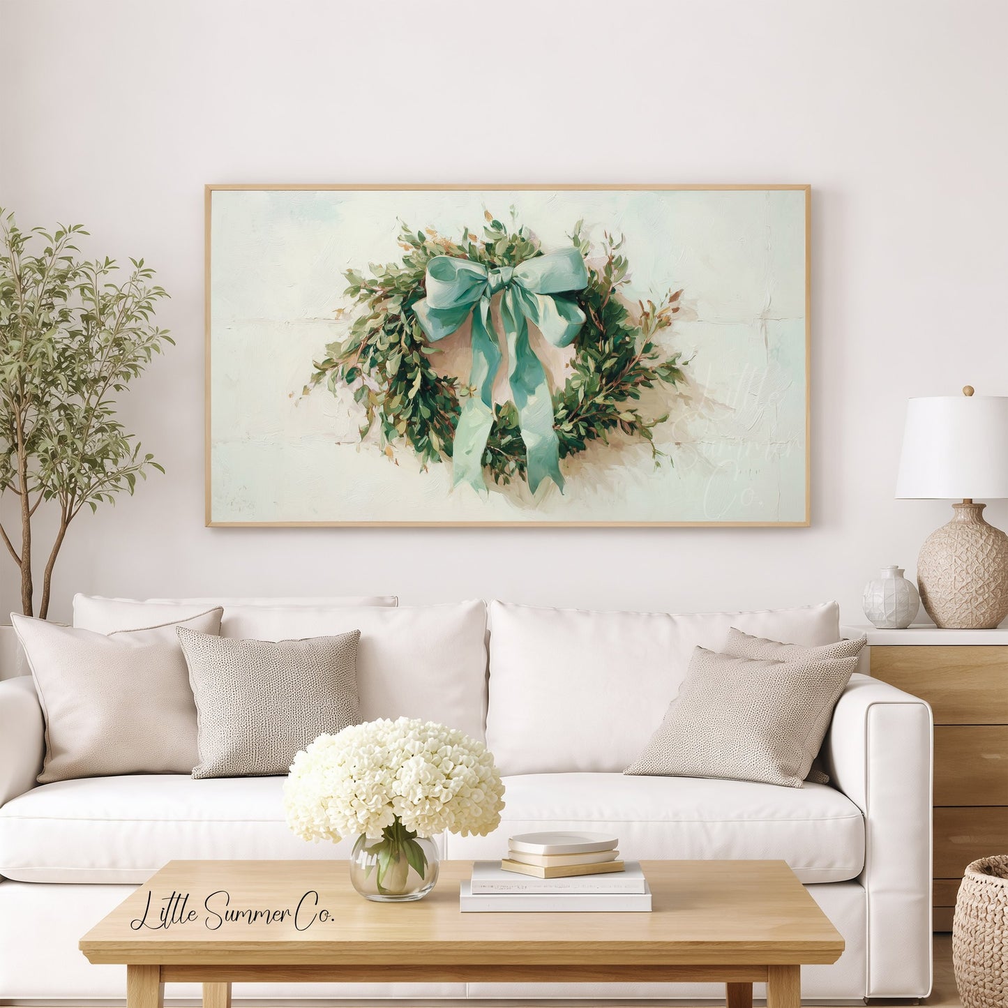 Greenery Wreath Frame TV Art displayed on a TV