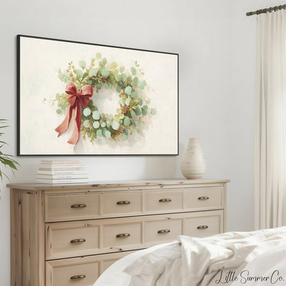 Holiday Wreath Frame TV Art displayed on a TV