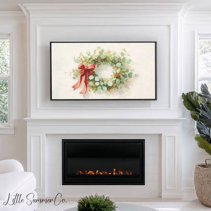 Holiday Wreath Frame TV Art displayed on a TV