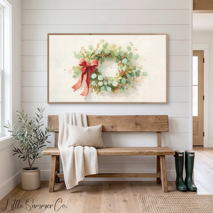 Holiday Wreath Frame TV Art displayed on a TV