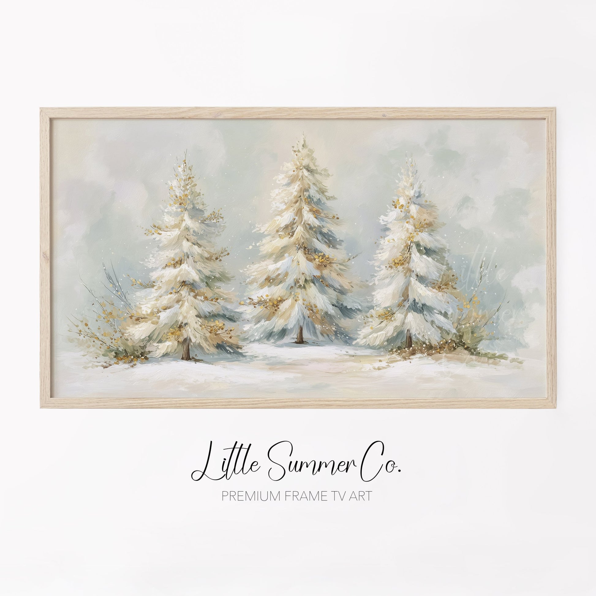 Frosted Pine Tree Trio Frame TV Art displayed on a TV