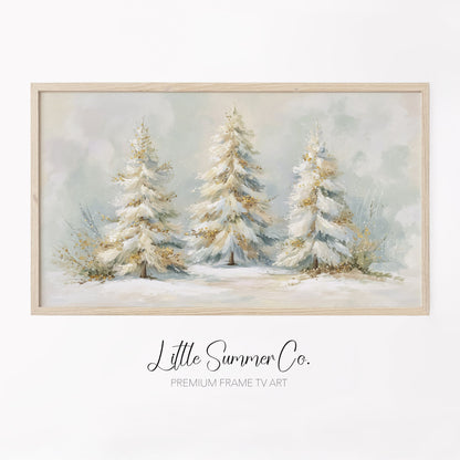 Frosted Pine Tree Trio Frame TV Art displayed on a TV