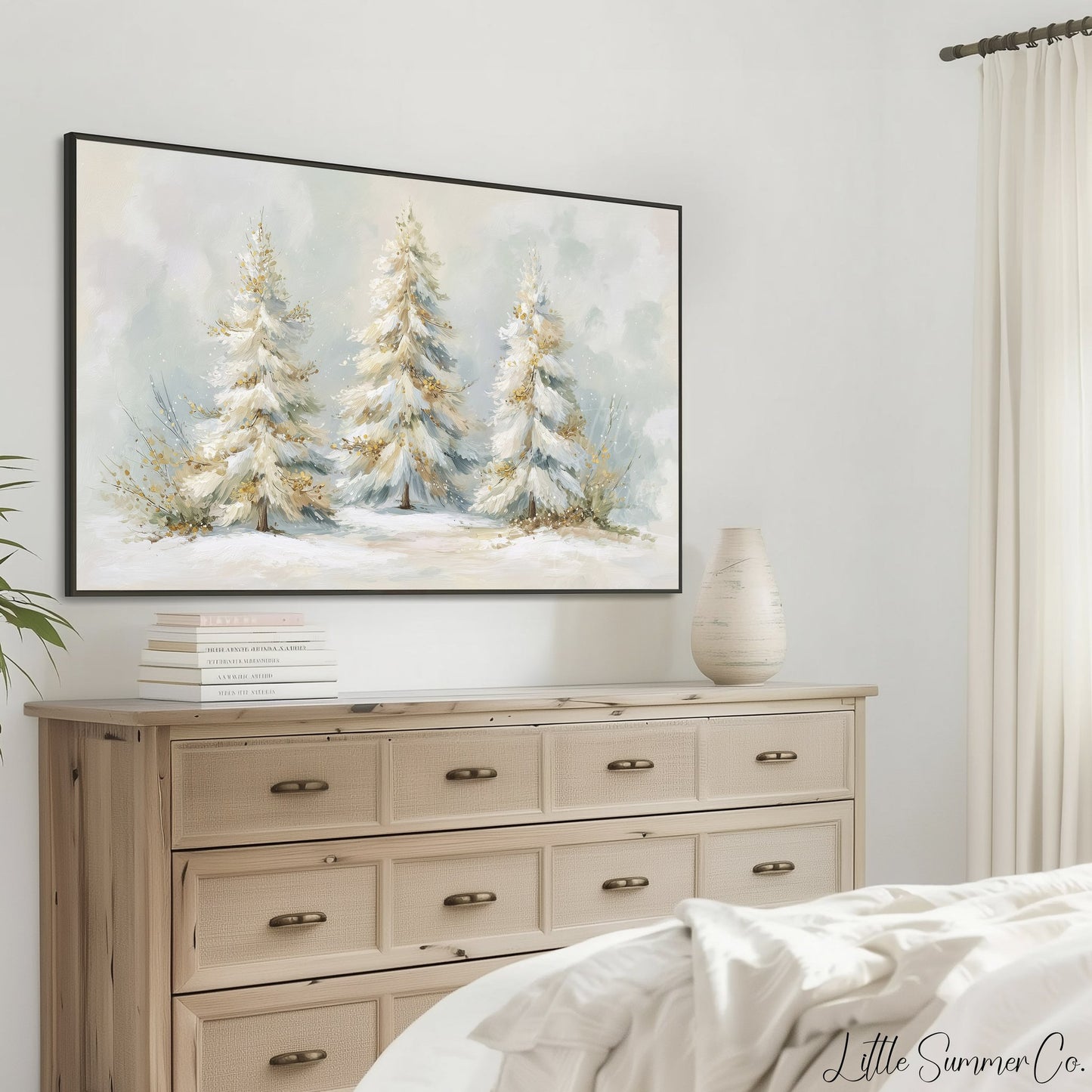 Frosted Pine Tree Trio Frame TV Art displayed on a TV